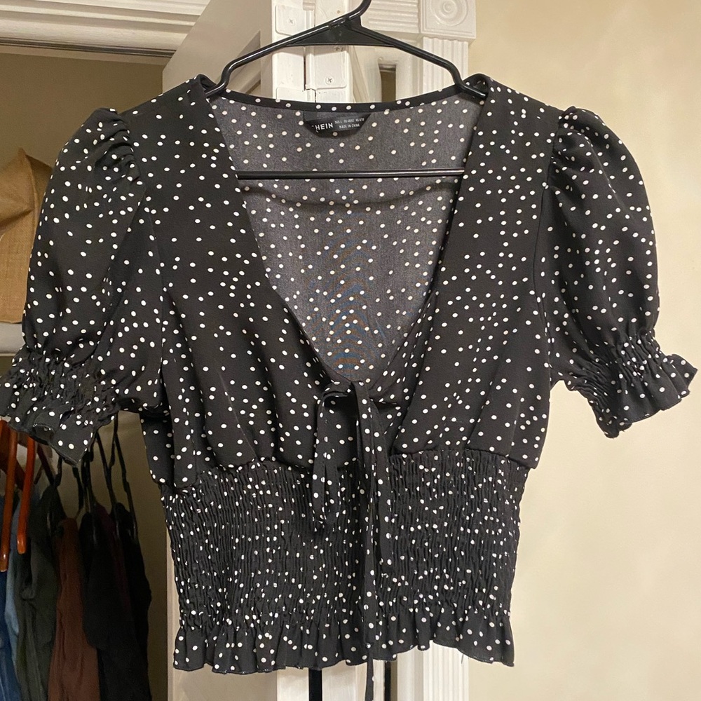 Cropped Polka Dot Blouse from shein